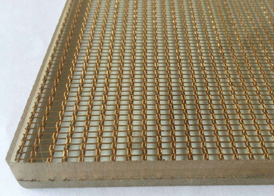 1.5mm Wire Mesh Laminated Glass Dekoratif Warna Emas Kuningan