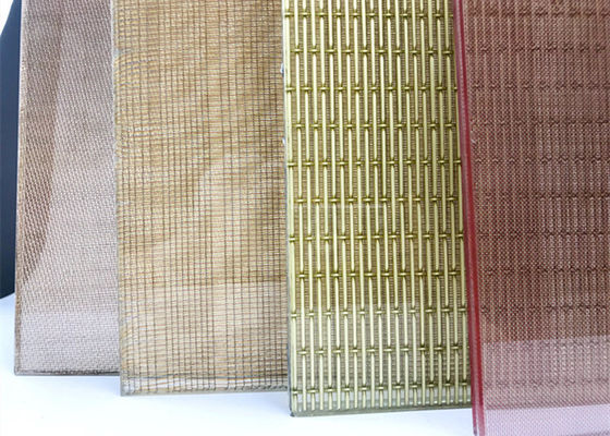Wire Mesh Anyaman Kuningan Arsitektur Untuk Kaca Laminasi, Warna Emas