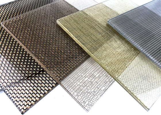 Warna Perunggu Daur Ulang 70% Kaca Laminated Wire Mesh Art Tembaga Woven