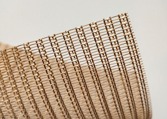0.6mm Kaca Laminated Wire Mesh Dekoratif Bersinar Perunggu Tembaga Tiga Datar