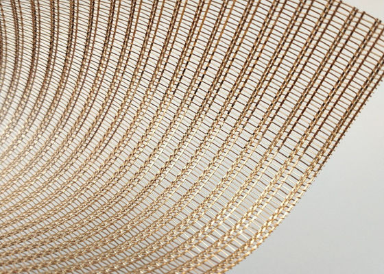 0.6mm Kaca Laminated Wire Mesh Dekoratif Bersinar Perunggu Tembaga Tiga Datar