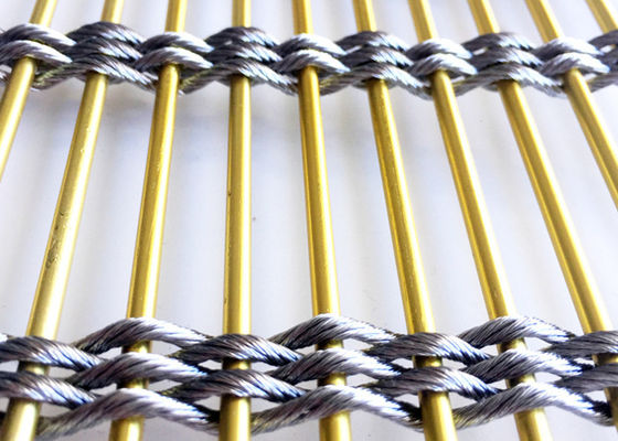 Partisi Dekoratif 7mm Stainless Steel Arsitektur Mesh Warna Emas Logam