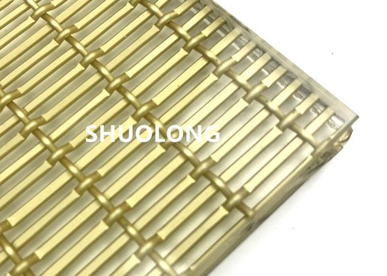 Kaca Aluminium Teroksidasi Laminasi Wire Mesh Warna Emas Untuk Kaca Sandwich