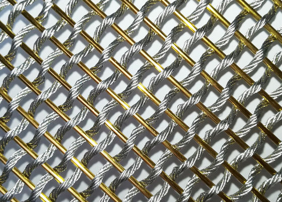 Warna Emas Kain Mesh Logam Stainless Steel Fleksibel Untuk Pembatas Ruangan