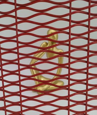 ISO9001 Arsitektur Woven Metal Mesh Merah Dekoratif Untuk Room Divider