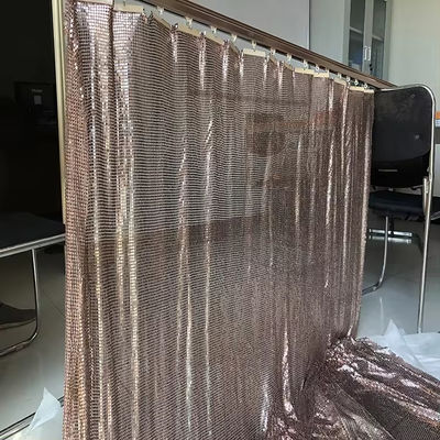 Aluminium Alloy Shimmer Metallic Sequin Chain Link Fabric Untuk Curtain Metal Mesh Fabric