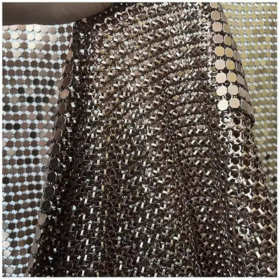 Aluminium Alloy Shimmer Metallic Sequin Chain Link Fabric Untuk Curtain Metal Mesh Fabric