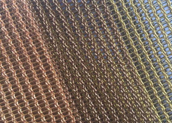 Perunggu 1.5mm 4m Laminated Glass Wire Mesh PVD Metal Woven Copper Mesh Fabric