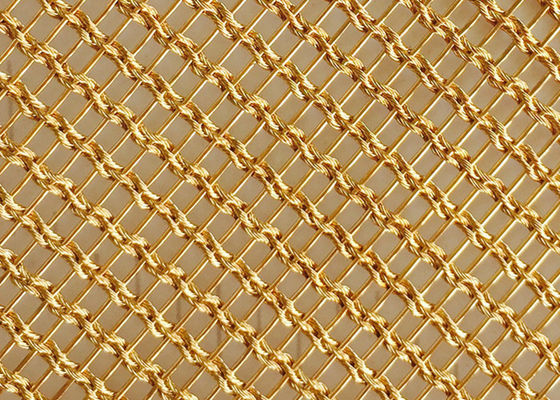 Perunggu 1.5mm 4m Laminated Glass Wire Mesh PVD Metal Woven Copper Mesh Fabric