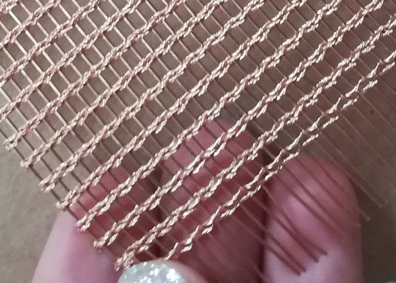 Perunggu 1.5mm 4m Laminated Glass Wire Mesh PVD Metal Woven Copper Mesh Fabric