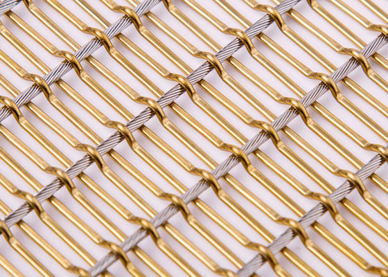 Dekorasi Kaca Laminated Flexible Metal Mesh Fabric 4.5mm SGS Untuk Lift Hall