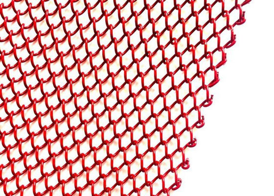 Merah 1mm Dia Metal Coil Drapery Stainless Steel Mesh Curtain 2.4kg / M2