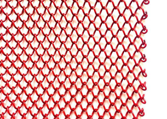 Merah 1mm Dia Metal Coil Drapery Stainless Steel Mesh Curtain 2.4kg / M2