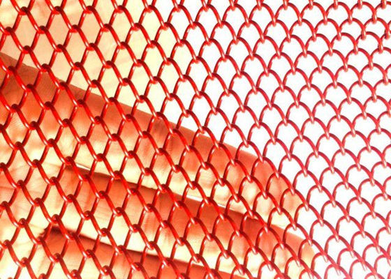 Merah 1mm Dia Metal Coil Drapery Stainless Steel Mesh Curtain 2.4kg / M2