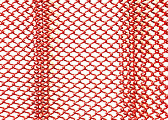 Merah 1mm Dia Metal Coil Drapery Stainless Steel Mesh Curtain 2.4kg / M2