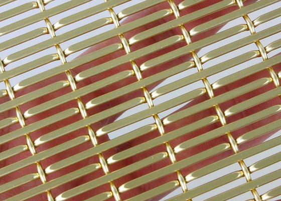 Warna Emas Anodizing Dekoratif Woven Wire Mesh Aluminium Untuk Plafon