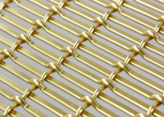 Warna Emas Anodizing Dekoratif Woven Wire Mesh Aluminium Untuk Plafon